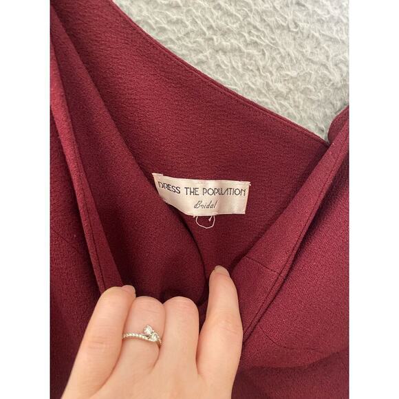 Dress The Population maroon Amy one shoulder crepe gown bridesmaid side slit M - Picture 7 of 13